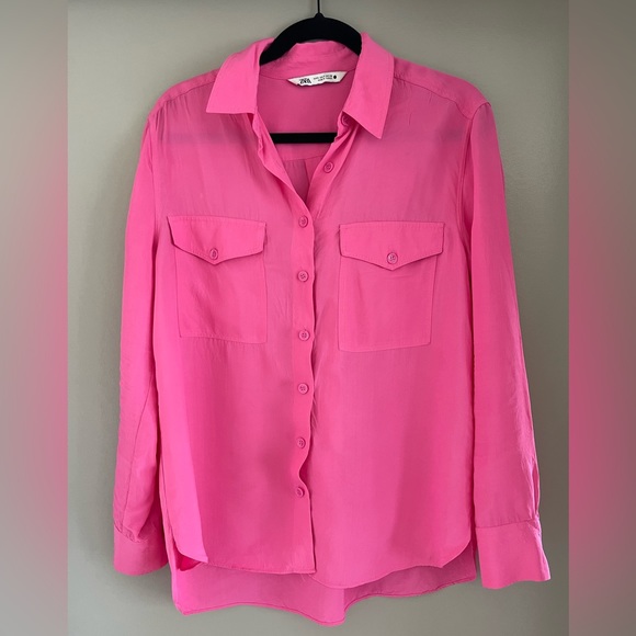 Zara Pink Set: High-Waisted Shorts & Shirt With Pockets - Picture 3 of 6